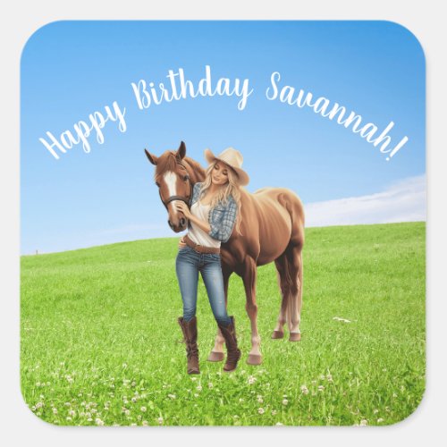 Horse Girl Birthday Celebration Special Message  Square Sticker