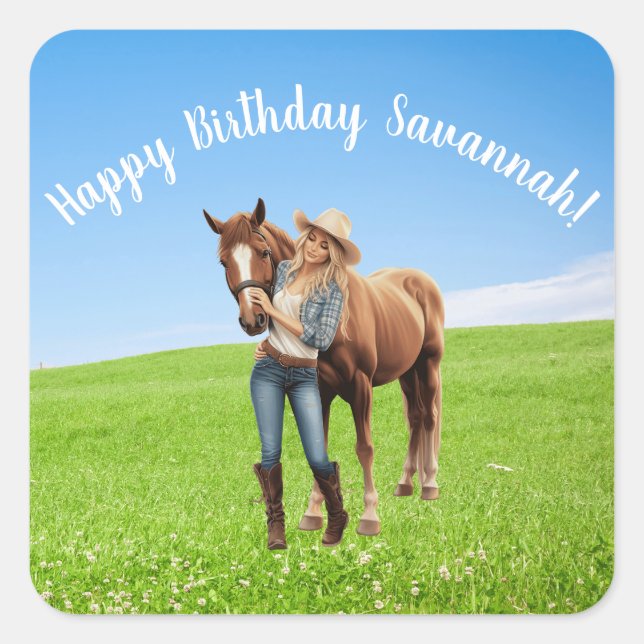 Horse Girl Birthday Celebration Special Message  Square Sticker (Front)