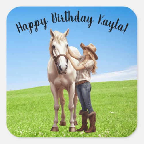 Horse Girl Birthday Celebration Special Message  Square Sticker