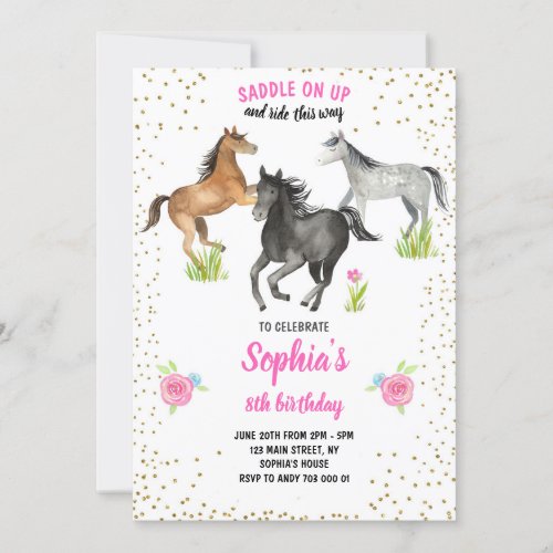 Horse Girl Birthday Invite Pink Floral