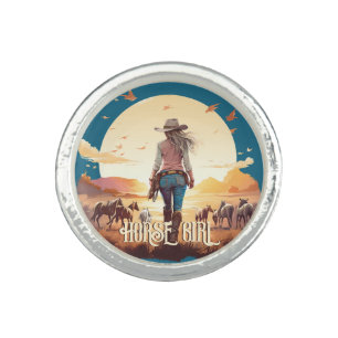 Horse girl Cowgirl horse lover desert sunset Ring