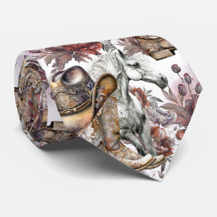 Horse girl cowgirl pattern terracotta floral neck tie