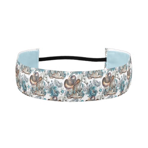 Horse girl cowgirl pattern turquoise floral athletic headband