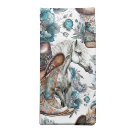 Horse girl cowgirl pattern turquoise floral cloth napkin