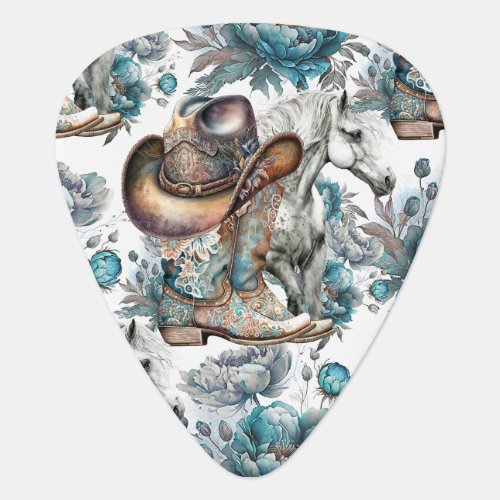 Horse girl cowgirl pattern turquoise floral guitar pick
