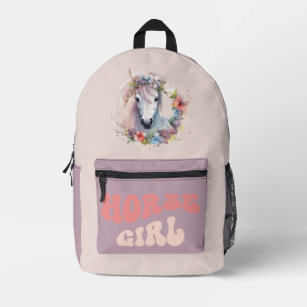 Horse Girl Cute Girly Pink Pastel Pony Printed Backpack