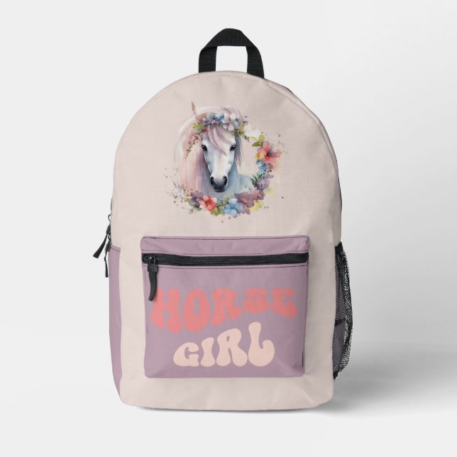 Horse Girl Cute Girly Pink Pastel Pony Printed Backpack (Front)