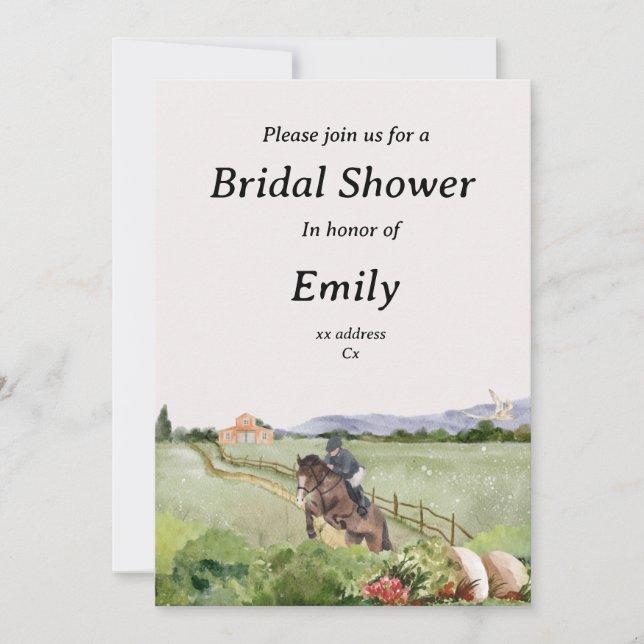 Horse girl fox hunting bridal shower invitation (Front)