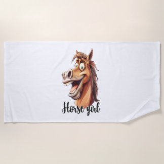 Horse Girl Funny Horse Beach Towel