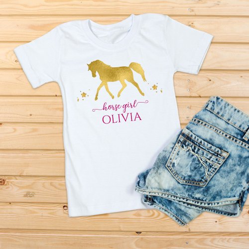 Horse girl gold and pink personalized name T_Shirt