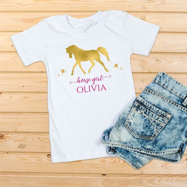 Horse girl gold and pink personalized name T-Shirt (Creator Uploaded)