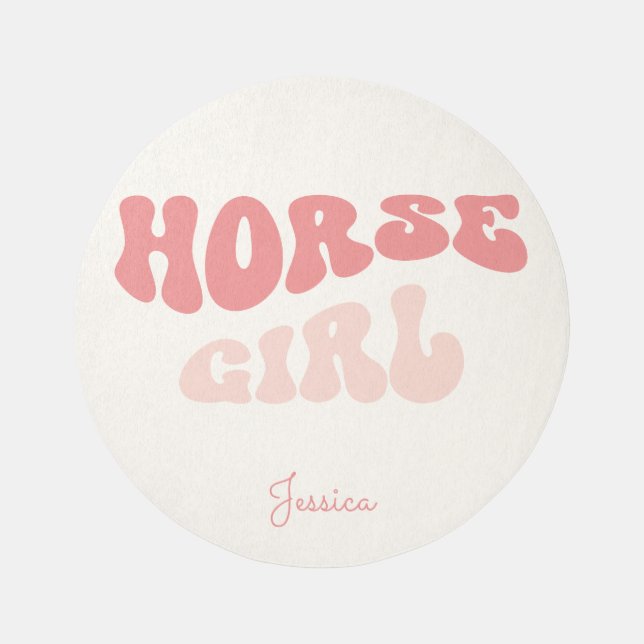 Horse Girl Groovy Retro Pink Girly Kids Rug (Front)