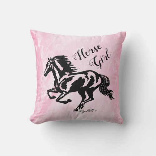 Horse Girl Horse Throw Pillow