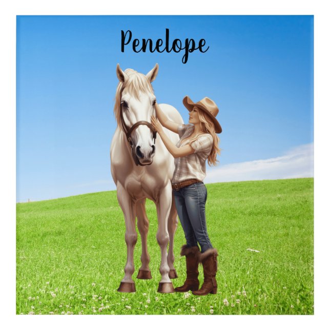 Horse Girl Horseback Riding Meadow Personalized Acrylic Print (Front)