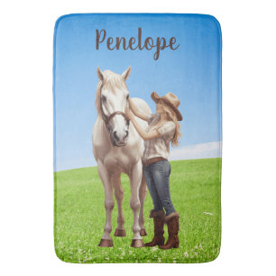 Horse Girl Horseback Riding Meadow Personalized Bath Mat