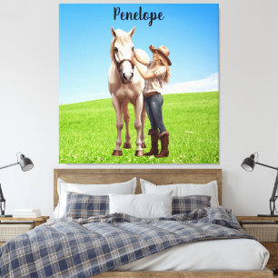 Horse Girl Horseback Riding Meadow Personalized Canvas Print