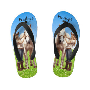 Horse Girl Horseback Riding Meadow Personalized Kid's Flip Flops