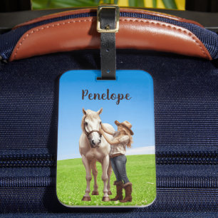 Horse Girl Horseback Riding Meadow Personalized Luggage Tag