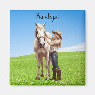 Horse Girl Horseback Riding Meadow Personalized Magnet