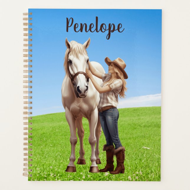 Horse Girl Horseback Riding Meadow Personalized Planner (Front)