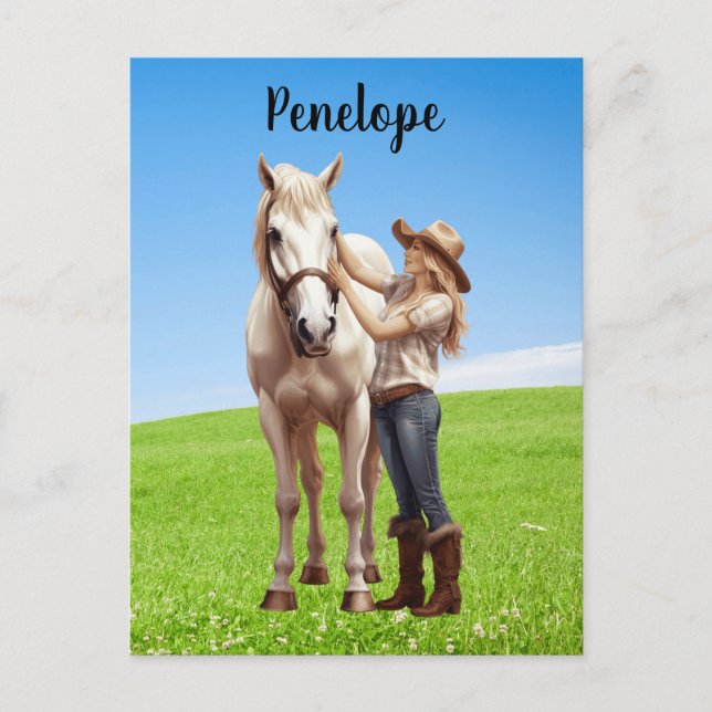 Horse Girl Horseback Riding Meadow Personalized Postcard (Front)