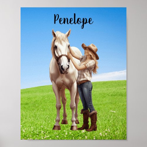 Horse Girl Horseback Riding Meadow Personalized Poster