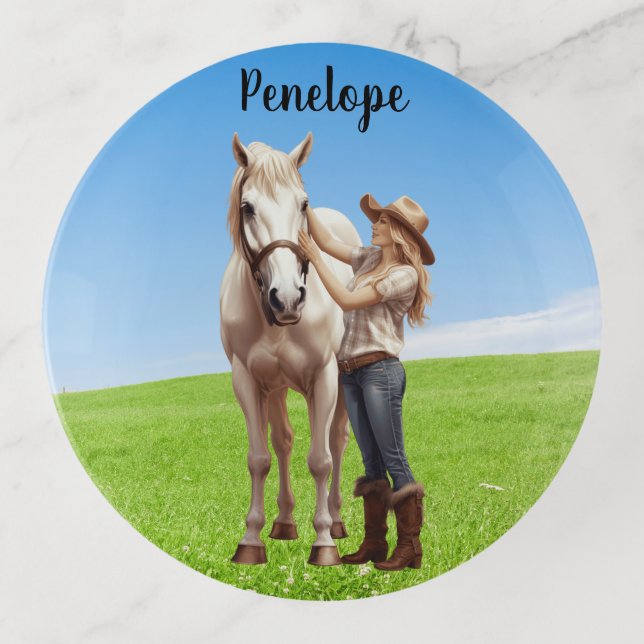 Horse Girl Horseback Riding Meadow Personalized Trinket Tray (Front)