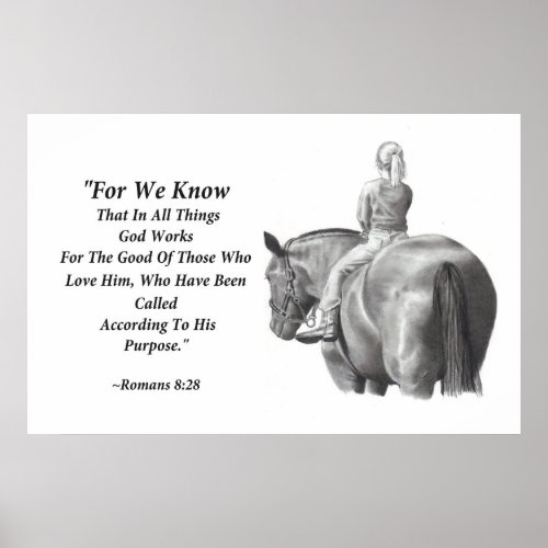 Horse Girl in Pencil Bible Verse Romans 828 Poster