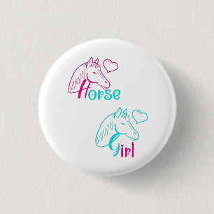 Horse Girl in Pink and Turquoise Button