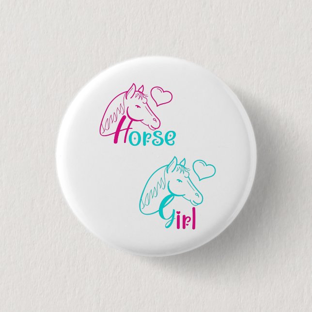 Horse Girl in Pink and Turquoise Button (Front)