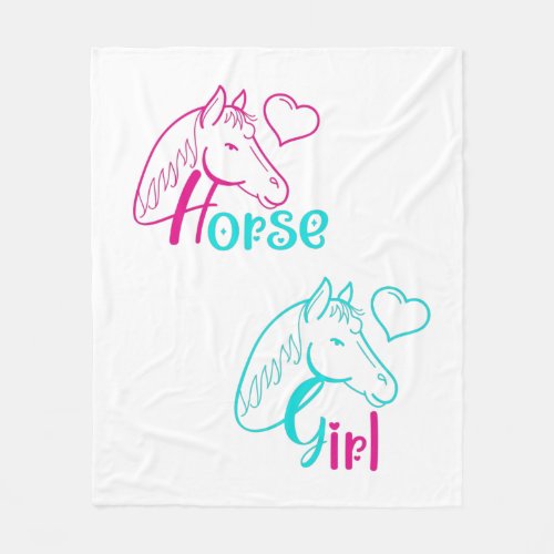 Horse Girl in Pink and Turquoise Fleece Blanket