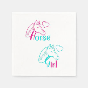 Horse Girl in Pink and Turquoise Napkins