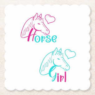 Horse Girl in Pink and Turquoise Paper Coaster
