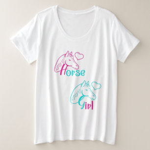 Horse Girl in Pink and Turquoise Plus Size T-Shirt