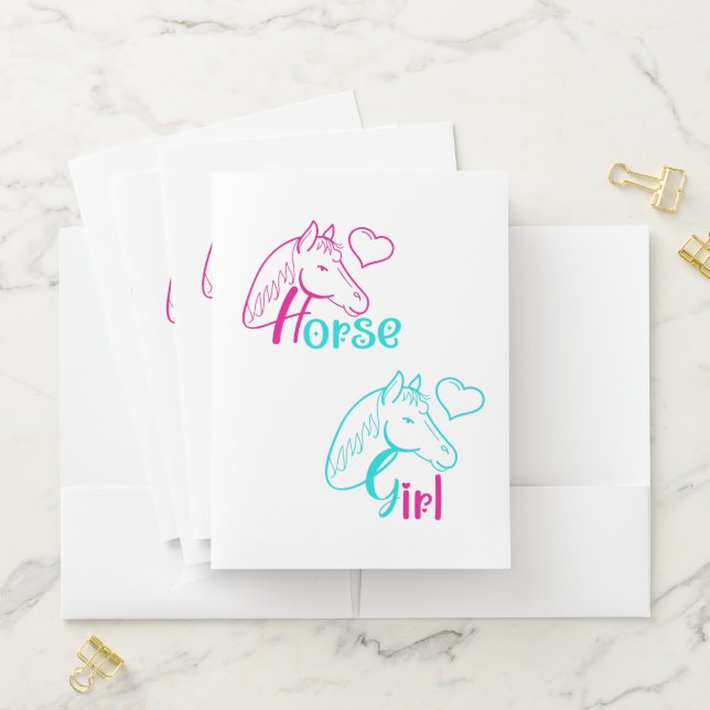 Horse Girl in Pink and Turquoise Pocket Folder (In Situ)
