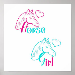 Horse Girl in Pink and Turquoise Poster