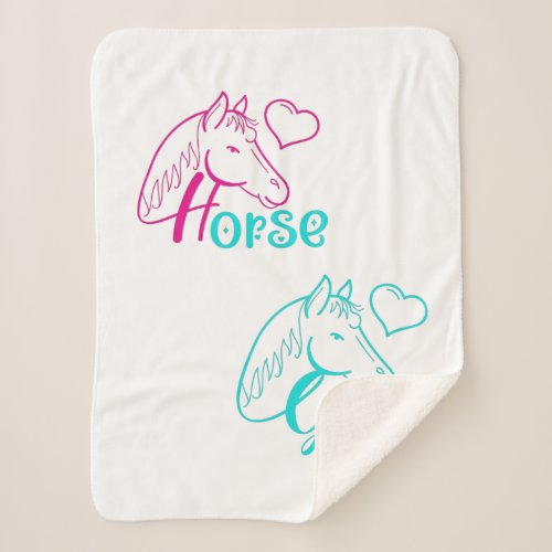 Horse Girl in Pink and Turquoise Sherpa Blanket