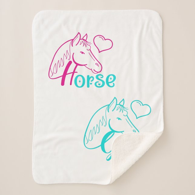 Horse Girl in Pink and Turquoise Sherpa Blanket (Front)