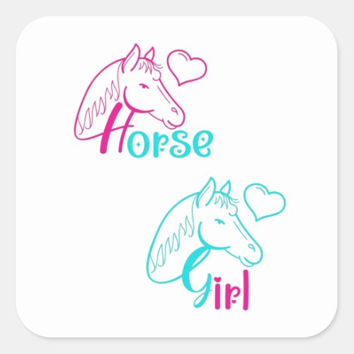 Horse Girl in Pink and Turquoise Square Sticker