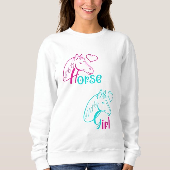 Horse Girl in Pink and Turquoise Sweatshirt (Front)
