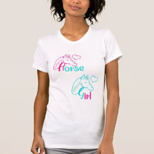 Horse Girl in Pink and Turquoise T-Shirt