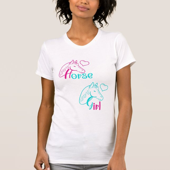 Horse Girl in Pink and Turquoise T-Shirt (Front)