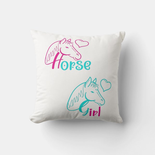 Horse Girl in Pink and Turquoise Throw Pillow (Front)