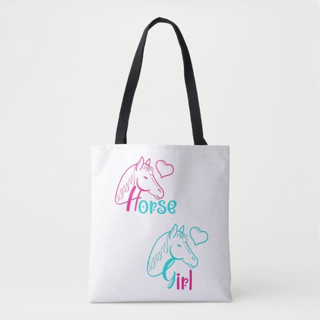 Horse Girl in Pink and Turquoise Tote Bag (Front)