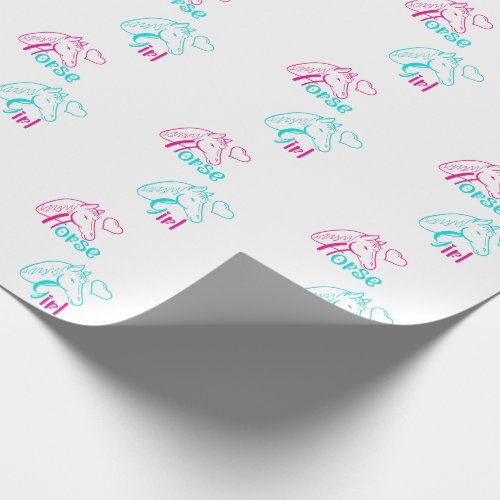 Horse Girl in Pink and Turquoise Wrapping Paper