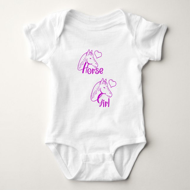 Horse Girl in Purple with Horse Head Font Baby Bodysuit (Front)