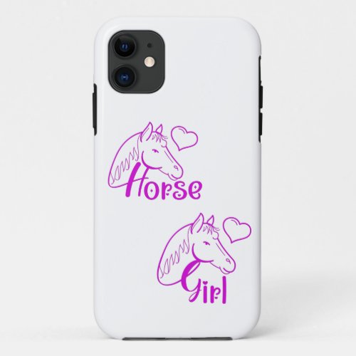 Horse Girl in Purple with Horse Head Font iPhone 11 Case