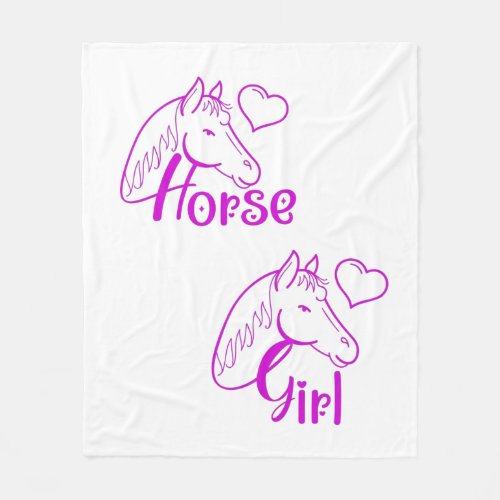 Horse Girl in Purple with Horse Head Font Fleece Blanket