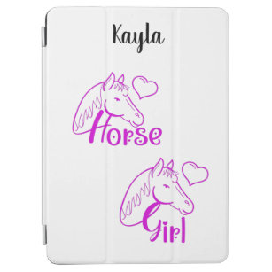 Horse Girl in Purple with Horse Head Font iPad Air Cover