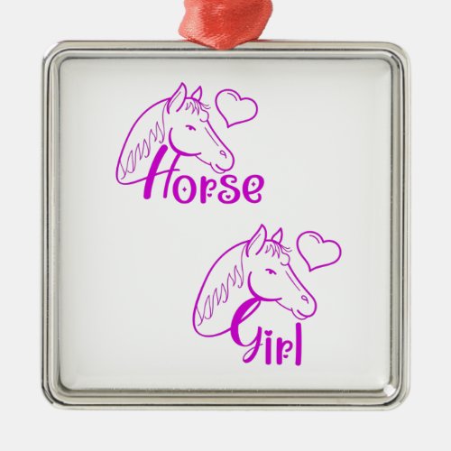 Horse Girl in Purple with Horse Head Font Metal Ornament
